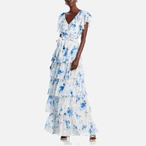Lauren Ralph Lauren / Floral Belted Tiered Georgette Gown